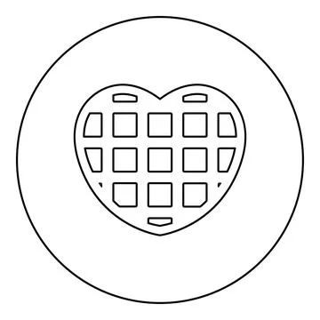 Belgian waffle Dessert template shape heart icon in circle round black colo.. Stock Illustration