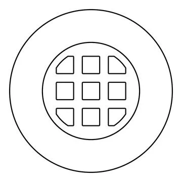 Belgian waffle Dessert template shape round icon in circle round black colo.. Stock Illustration