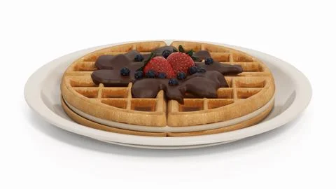 Belgian waffle isolated on white background. 3D illustration Stock Illustration