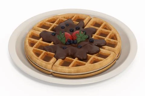 Belgian waffle isolated on white background. 3D illustration Stock Illustration