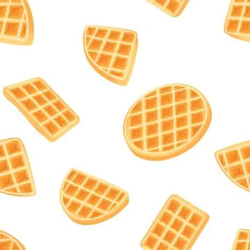 Belgian Waffle Seamless Pattern Drawing. Gold belgian dessert background Stock Illustration