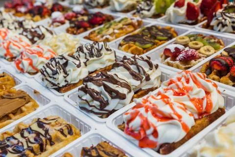 Belgian waffles in bakery Stock Photos