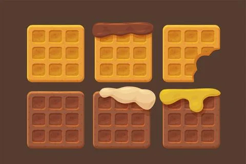 Belgian waffles cartoon in set front view Stock Illustration