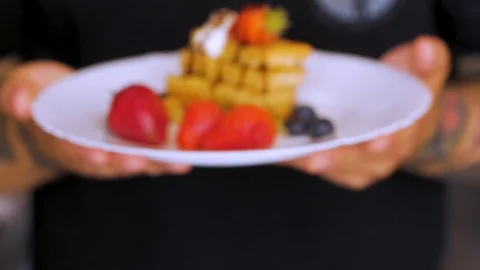 Belgian waffles close up Stock Footage 109792818