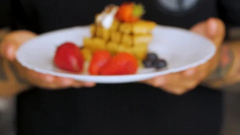 Belgian waffles close up Stock Footage 109792819