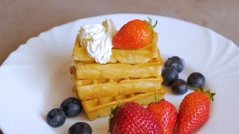 Belgian waffles close up Stock Footage 109792848