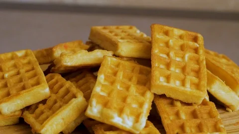 Belgian waffles close up Stock Footage 109792880
