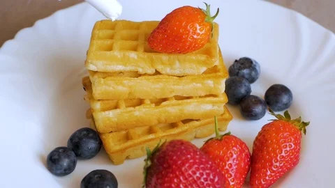 Belgian waffles close up Stock Footage 109792889