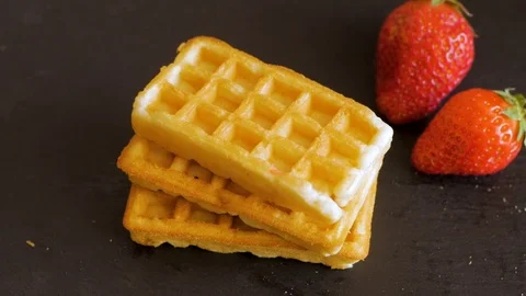 Belgian waffles close up Stock Footage 109792895