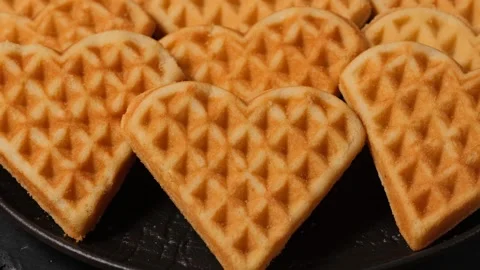 Belgian waffles close-up. Waffle texture or background. Stock Footage 310699602