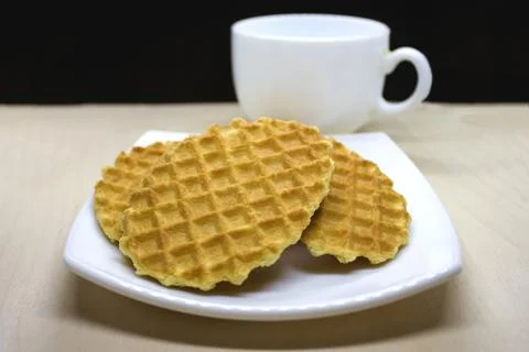 Belgian waffles with a cup Stock Photos