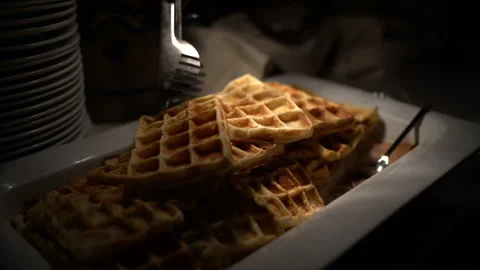 Belgian waffles on a dark background Stock Footage 294978930
