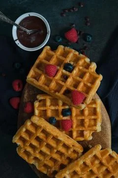 Belgian waffles on a dark background 스톡 사진