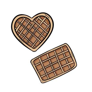 Belgian waffles doodle image. Cute cartoon tasty breakfast logo. Media highli Stock Illustration