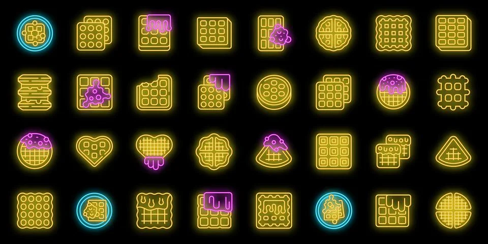 Belgian waffles icons set vector neon Illustrazione stock