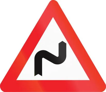 Belgian warning road sign - Double bend, first to right Stock Illustration