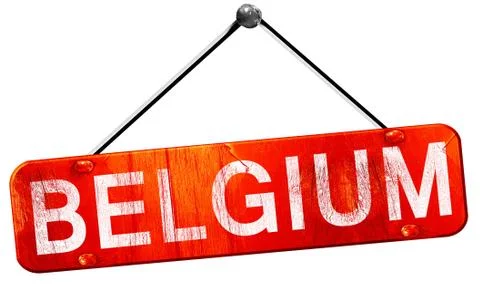 Belgium, 3D rendering, a red hanging sign Illustrazione stock