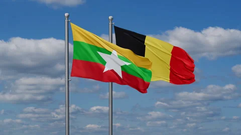 Belgium and Myanmar flags Stock Footage 284802190