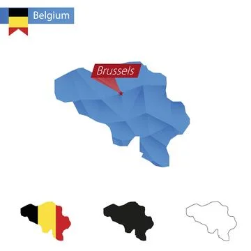 Belgium blue Low Poly map with capital Brussels. Stock-Illustration