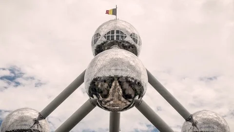 Belgium Brussels Atomium ATOM building Landmark hyperlapse 4K Travel Stock Footage
