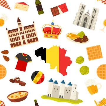 Belgium Culture Seamless Pattern Vector Design Stock Illustration