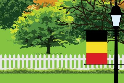 Belgium Day Trees Lamp Vector Illustration Stock Illustration