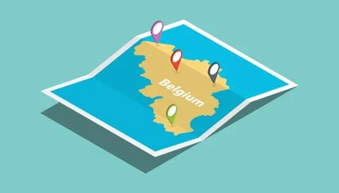 Belgium explore maps with isometric style and pin location tag on top Stock Illustration