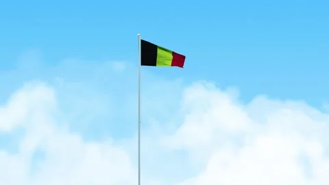 Belgium Flag 3D Render Animation Waving on Pole with Blue Sky Stock-Footage 333114153