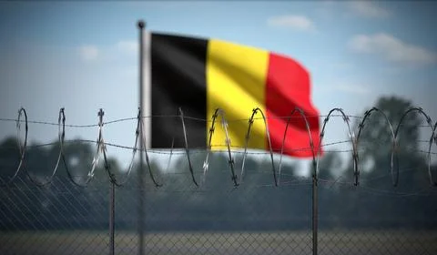 Belgium - Flag and Barbed Wire Fence - 3D illustration Stock Illustration