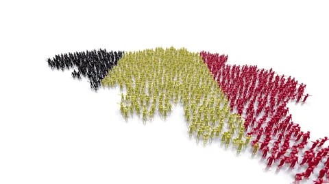 Belgium flag and map made out of people Video stock 48344616