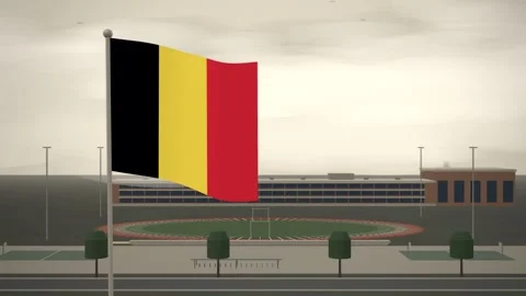 Belgium Flag Flying Over School Campus Running Track seamless loop Stock Footage 345381530