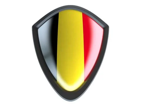 Belgium flag on metal shield isolate on white background. Stock Illustration