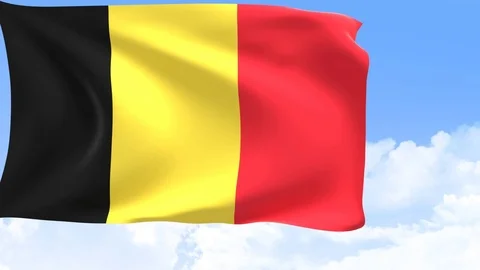 Belgium flag in motion with sky and moving clouds behind. 3D rendering Stock Footage 97881202