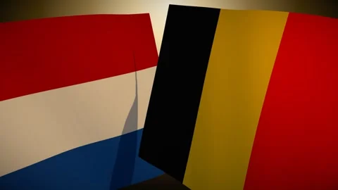 Belgium Flag Rippling In Front Of Netherlands With Its Shadow Sweeping The Cloth Видео 344705867