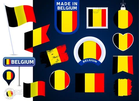 Belgium flag vector collection. big set of national flag design elements in d Illustrazione stock