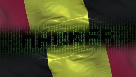 Belgium flag - Waving flag on matrix binary code background Stock Footage 321419615