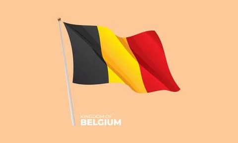 Belgium flag waving at the flagpole. Vector 3D Stock Illustration