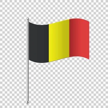 Belgium flag waving on silver pole isolated on background. Illustrazione stock