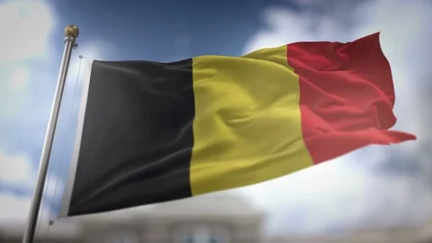 Belgium Flag Waving Slow Motion 3D Rendering Blue Sky Background - Seamless.. Stock Footage 74860747