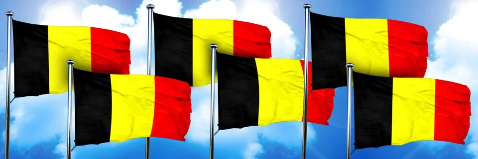 Belgium flags, 3D rendering, on a cloud background Stock Illustration