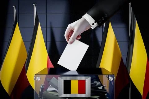 Belgium flags, hand dropping ballot card into a box Illustration