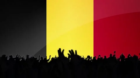 Belgium flags with people on background Stock Footage 62858711