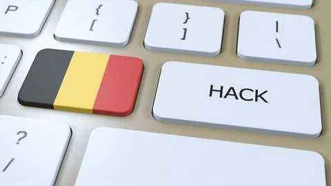 Belgium Hack of Country or Hacker Attack 3D Illustration. Country National Flag Illustrazione stock