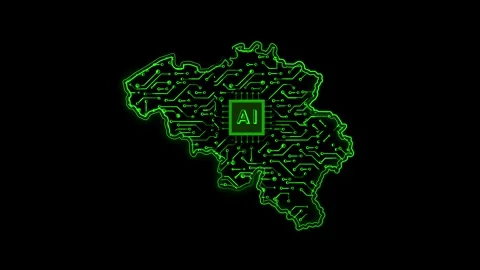 Belgium Map AI Chipset Technology Opener Stock Footage 337054961