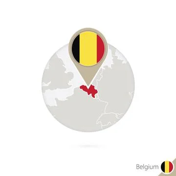 Belgium map and flag in circle. Map of Belgium, Belgium flag pin. Map of Be.. Stock Illustration