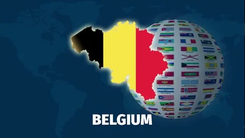 Belgium map animation, rotating globe, animated zoom on blue background Stock Footage 328238244
