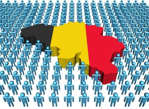 Belgium map flag surrounded by many abstract people illustration Stock Illustration