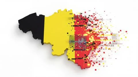 Belgium map fragmenting into digital data stream with glitch effects and vi.. Stockillustratie