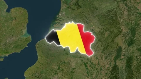 Belgium Map Highlight with Animated Flag Stock Footage 341402584