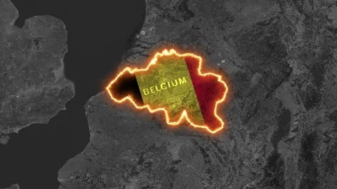 Belgium Map Highlight with Fiery Glowing Border Stock Footage 341402588